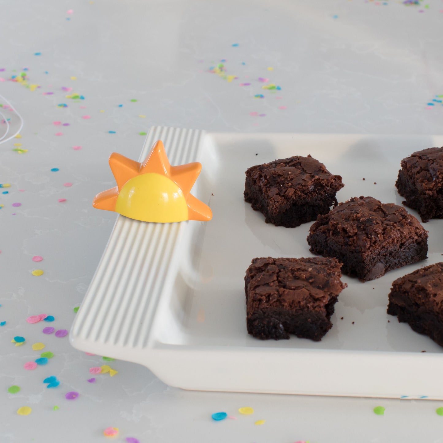 sunshine minis with melamine platter and brownies