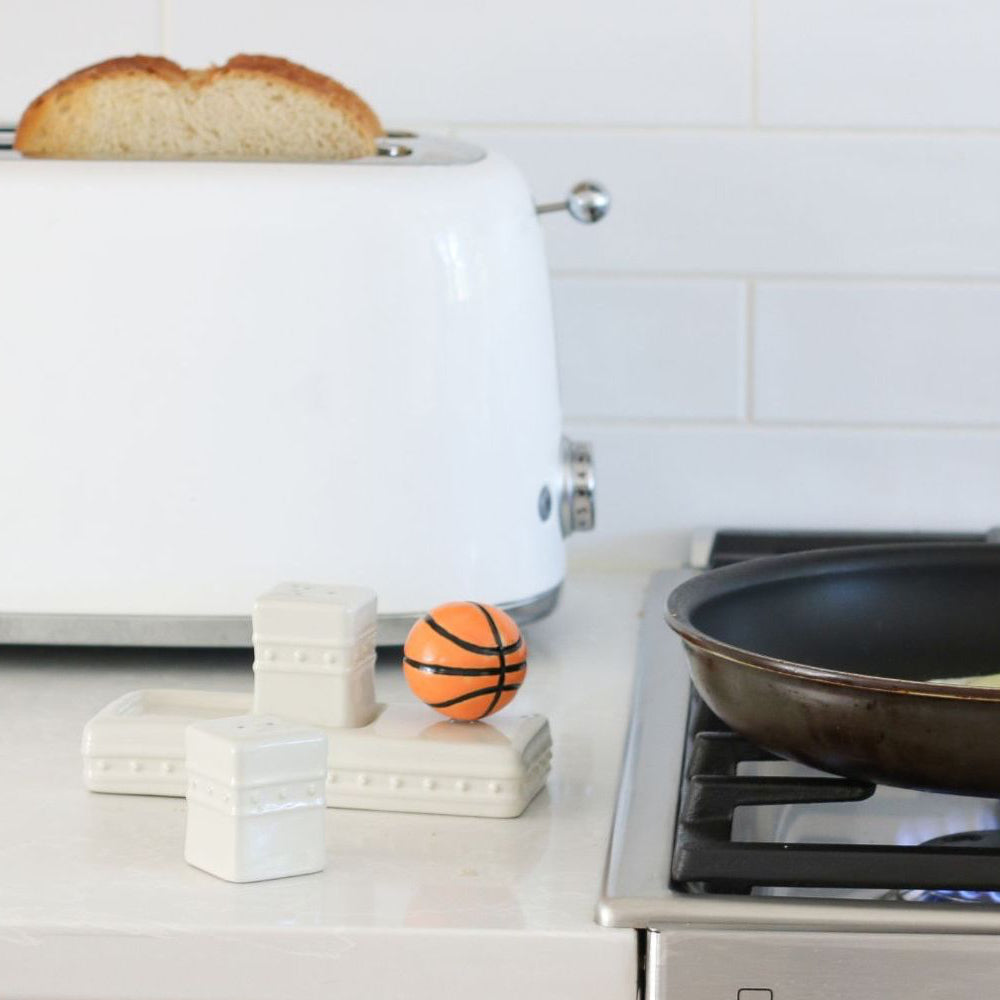 "hoop there it is"basketball mini on salt and pepper shakers with toast and eggs