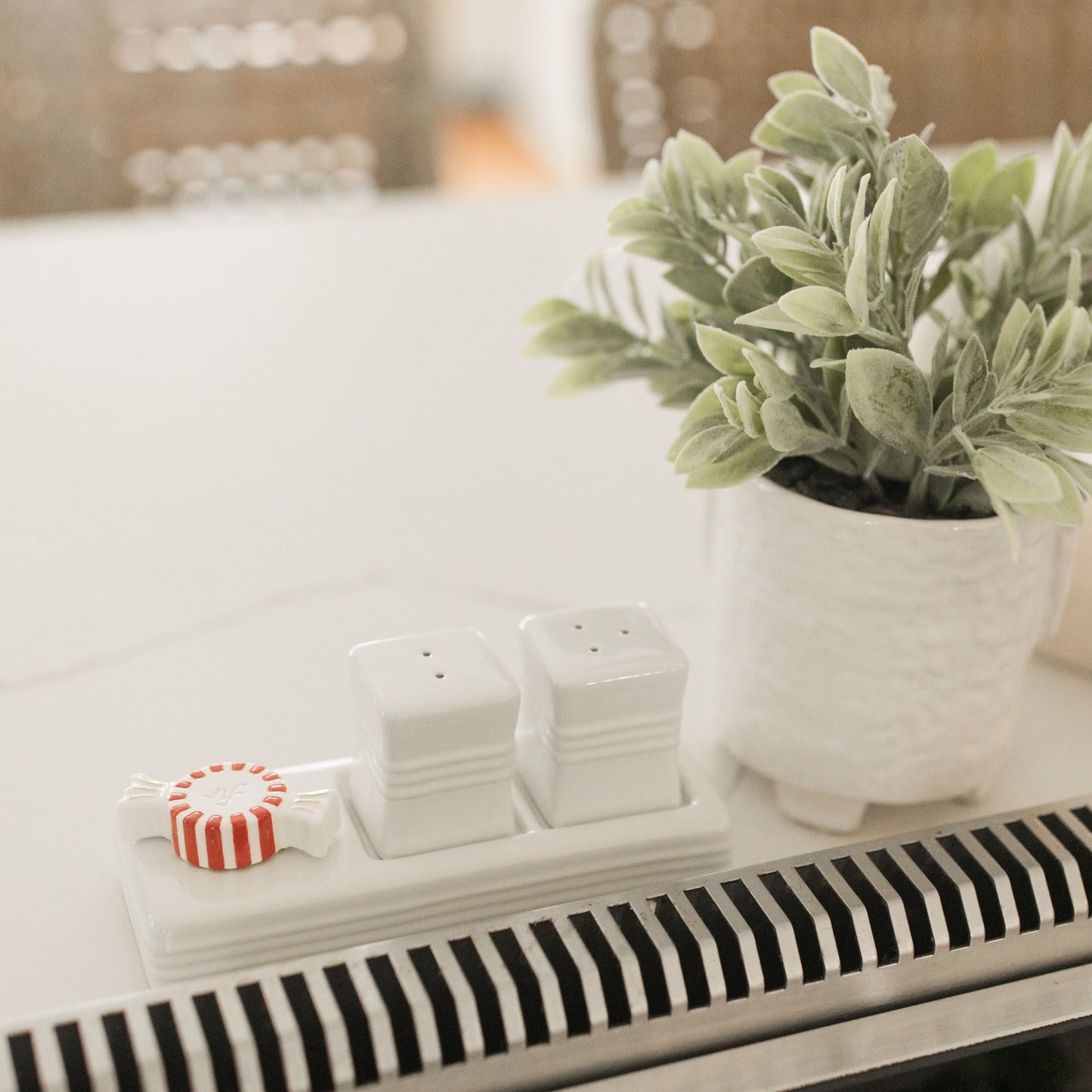 peppermint dreams mini that is inspired by red and white peppermint candy on pinstripes salt and pepper shakers