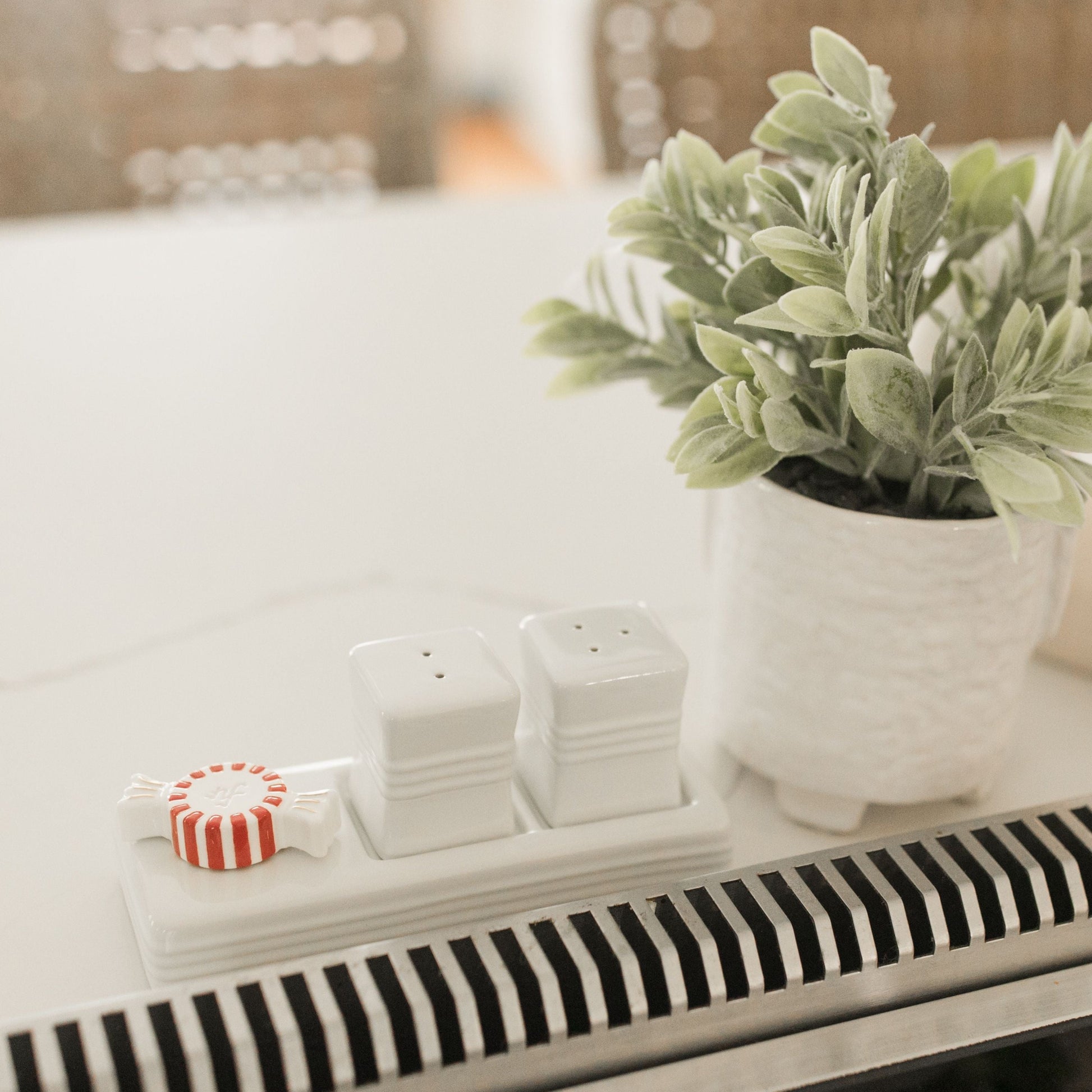 peppermint dreams mini that is inspired by red and white peppermint candy on pinstripes salt and pepper shakers